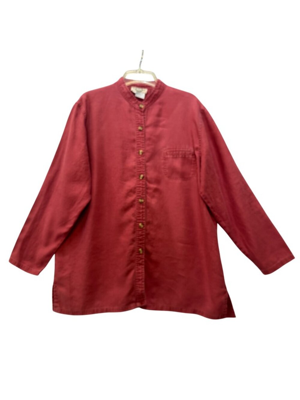 Vintage J. Jill Linen Blouse L Mandarin Collar Dusty Rose Artsy Boho Lagenlook